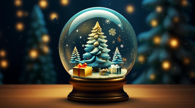 um globo de neve com uma árvore de Natal sentada generativa AI