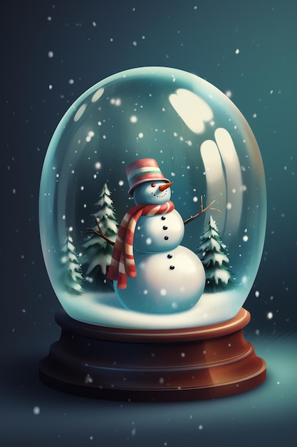 Um globo de neve com uma paisagem de neve e cena de natal