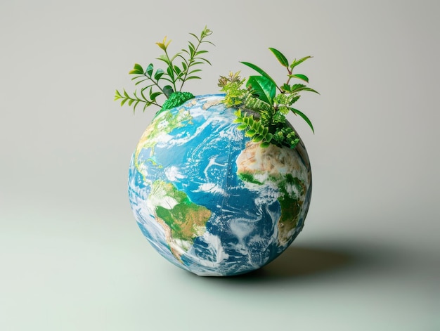 Um globo feito de vegetação e plantas simbolizando a saúde do planeta