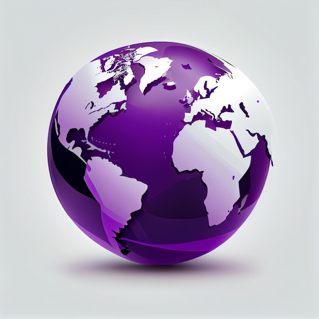 Um globo roxo com a palavra "mundo" nele