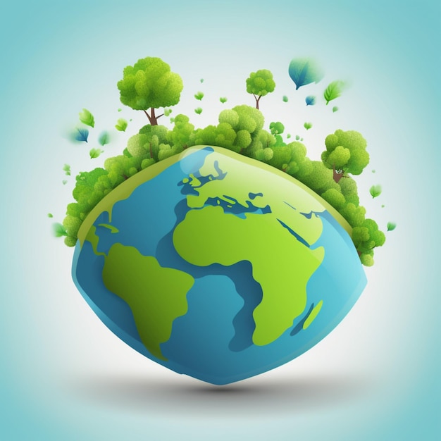 Um globo verde com árvores e a palavra "salvar" nele