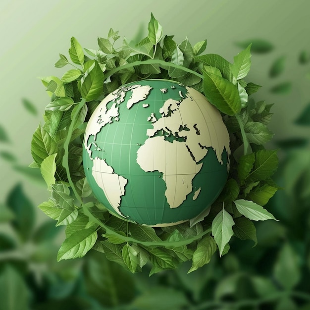 Um globo verde com folhas em torno dele palavra verde verde Dia da Terra