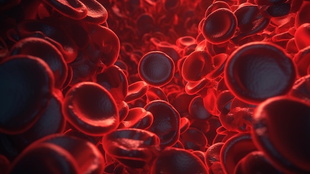 Um glóbulo vermelho é cercado por glóbulos vermelhos.