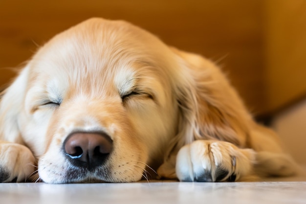 Um golden retriever com os olhos fechados.