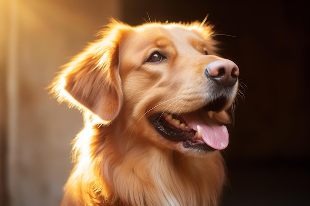 Um golden retriever está olhando para a câmera.