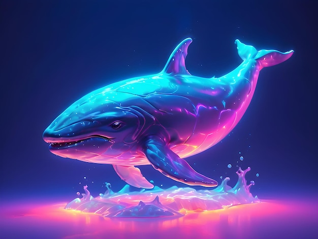 um golfinho com um rosto azul e uma luz rosa na parte inferior