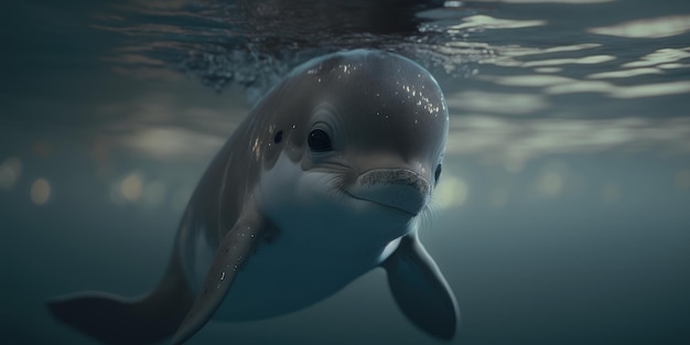 Um golfinho na água com a palavra golfinho no fundo