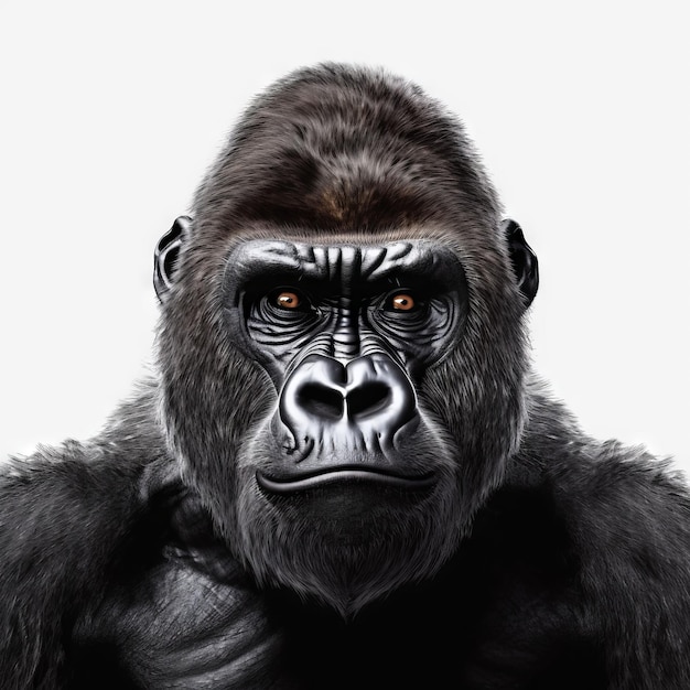 Um gorila com um rosto preto e um fundo branco