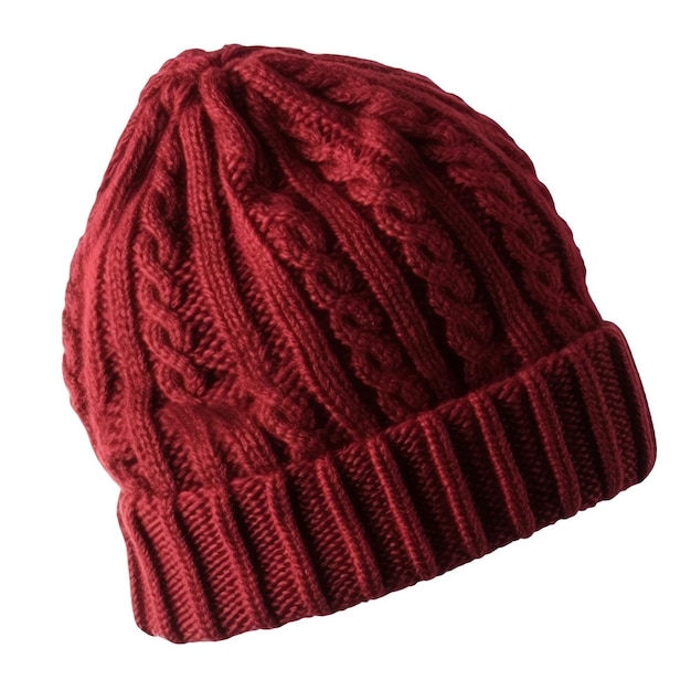 Um gorro vermelho com uma borda de malha grossa.