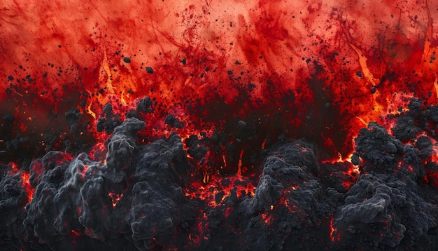 Foto um gradiente intenso passando do vermelho carmesim para o preto de carvão incorporando erupções vulcânicas