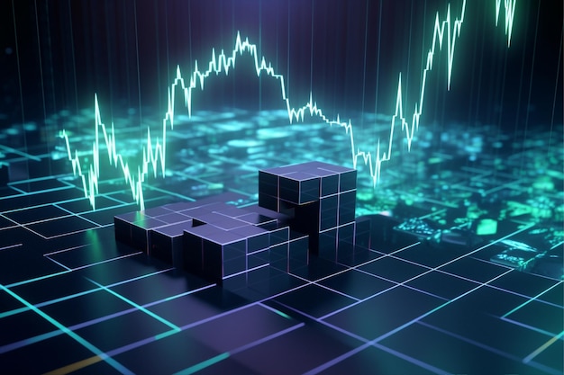 um gráfico de ações com um gráfico de linhas no mercado de ações ou gráfico de negociação forex