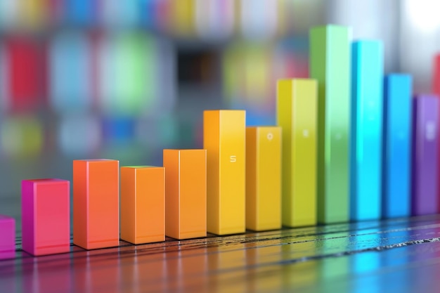 Foto um gráfico de barras vibrante exibindo uma gama de cores é colocado em cima de uma tabela gráficos de barras coloridos exibindo dados de vendas ai gerado