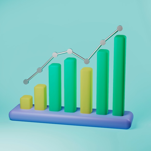 Um gráfico de coluna ascendente com uma ilustração 3D de seta ascendente