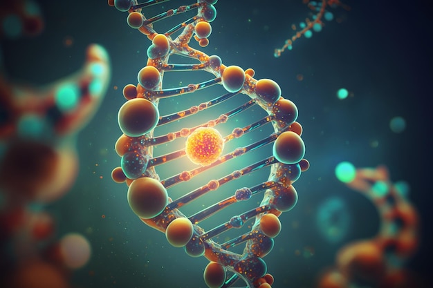 Um gráfico de uma fita de DNA com um círculo vermelho no meio.