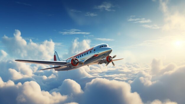 Foto um grande avião a arrancar o céu e as nuvens por aí.