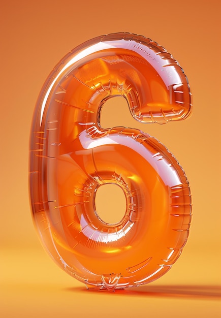 um grande balão laranja com o número 6 em 3D renderização número fonte 6 contagem regressiva conceito de numbe