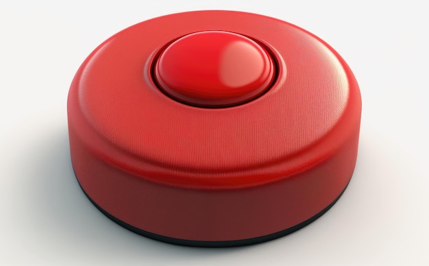 Foto um grande botão vermelho de aviso de alarme de botão de plástico ou metal em fundo branco gerado