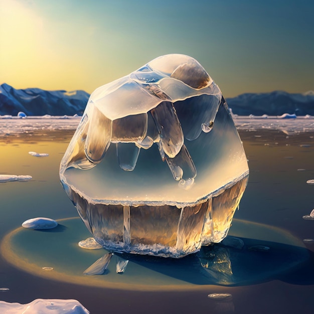 Um grande cubo de gelo tem uma grande forma de coração nele.