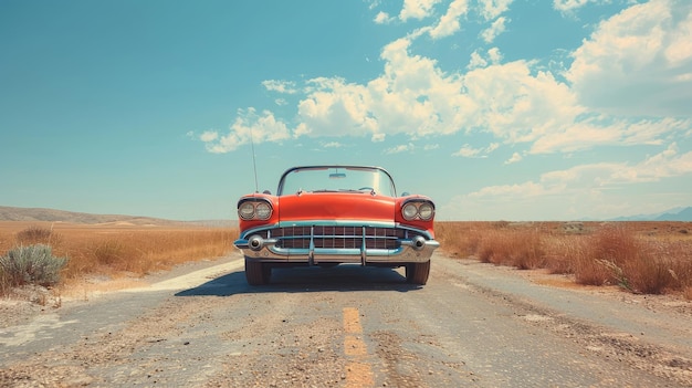 Um grande e lindo carro retro na estrada.