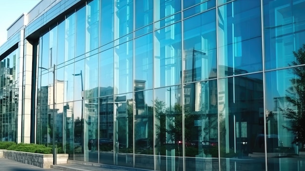 Foto um grande edifício de vidro com uma fachada de vidro azul e uma placa dizendo 'a cidade de londres'