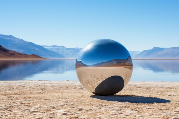 Foto um grande espelho no deserto com montanhas ao fundo