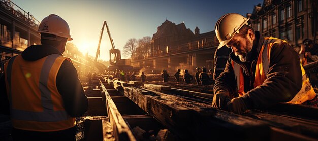 Um grande grupo de trabalhadores trabalhando juntos no projeto de construção da rodovia Gerado com IA