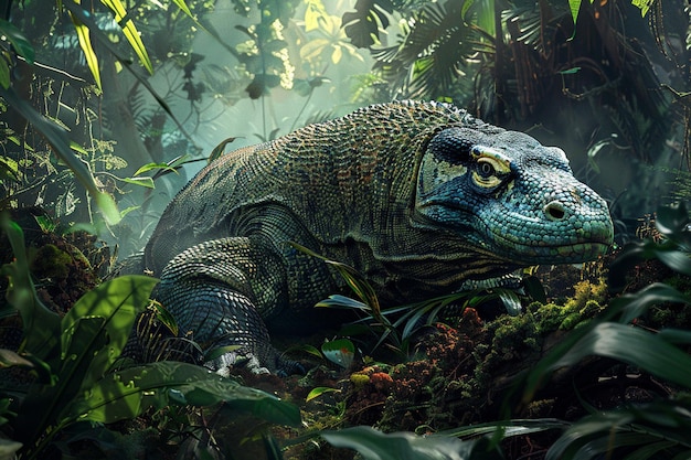 um grande lagarto na selva com a palavra iguana na parte de trás