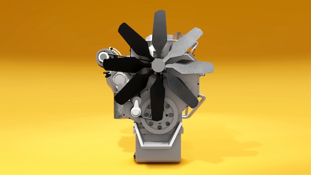 Um grande motor a diesel com o caminhão retratado. Renderização 3D.