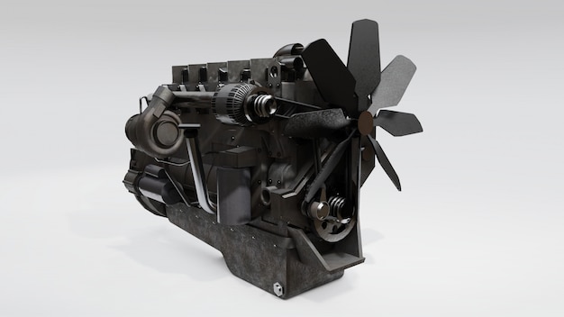 Um grande motor a diesel com o caminhão retratado. Renderização 3D.