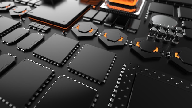 Foto um grande número de microchips na superfície o conceito da indústria de semicondutores