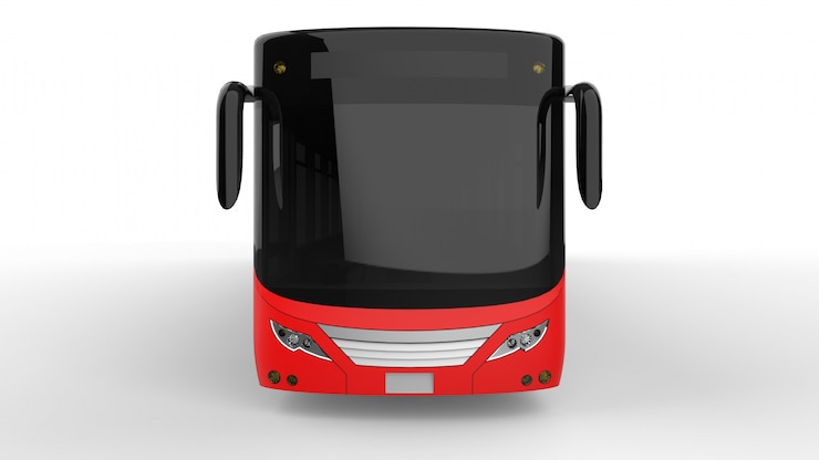 Foto um grande ônibus urbano com uma parte adicional alongada para grande capacidade de passageiros