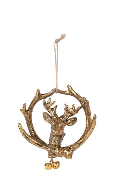 Um grande ornamento de natal de rena de ouro com chifres