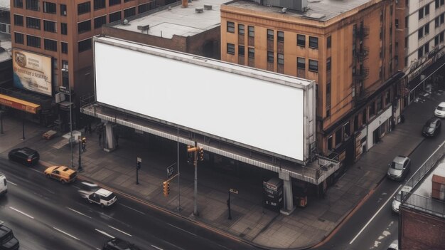 Um grande outdoor branco em uma rua da cidade