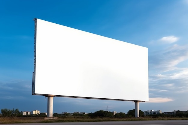 Um grande outdoor branco na beira da estrada.