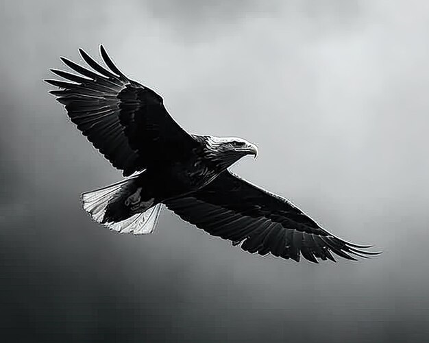 Foto um grande pássaro está voando no céu com um pássaro branco no céu