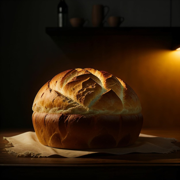 Um grande pedaço de pão em uma mesa