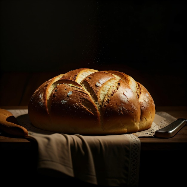 Um grande pedaço de pão em uma mesa