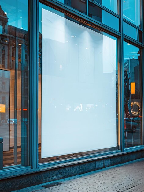 Um grande sinal branco é exibido em uma janela de um edifício