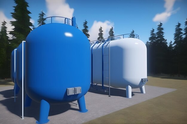 Um grande tanque azul com a palavra gás nele