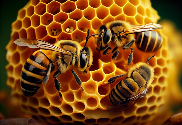 Um grupo de abelhas no favo de mel produzindo mel Gerar Ai