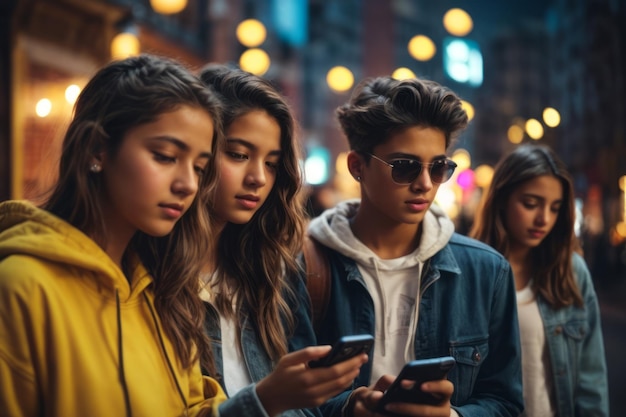 um grupo de adolescentes que usam smartphones tornaram-se viciados na tecnologia das redes sociais