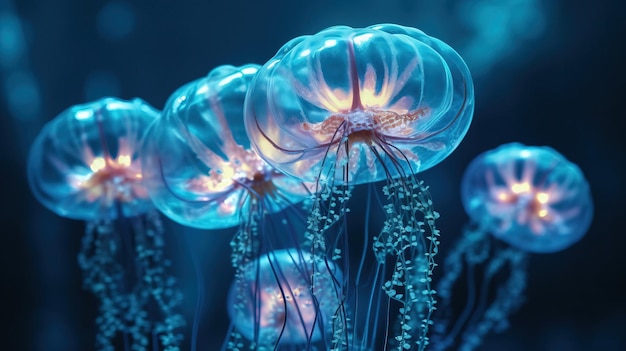 Um grupo de águas-vivas nadando na água Generative AI Art