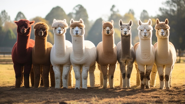 um grupo de alpacos em pé em um campo