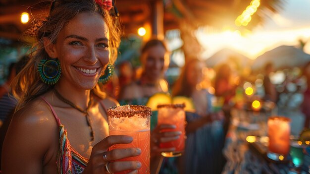 Foto um grupo de amigos a desfrutar de margaritas no papel de parede