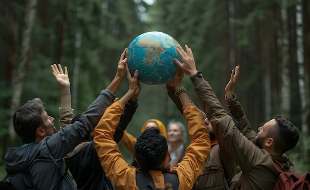 Foto um grupo de amigos a divertir-se na praia com o globo nas mãos.