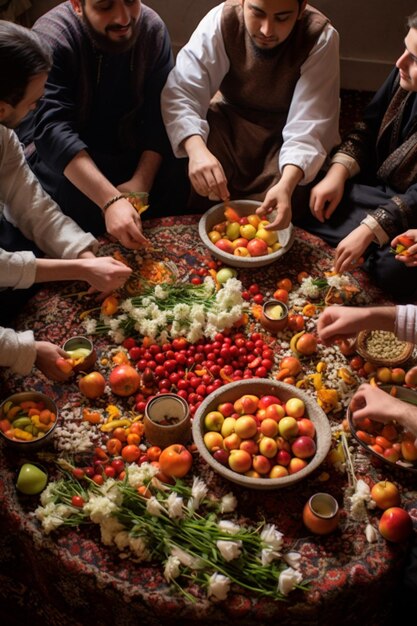 Foto um grupo de amigos a preparar o haftmewa