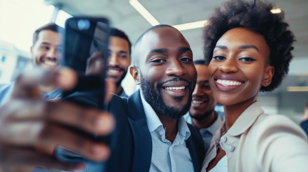 Um grupo de amigos a tirar uma selfie juntos.