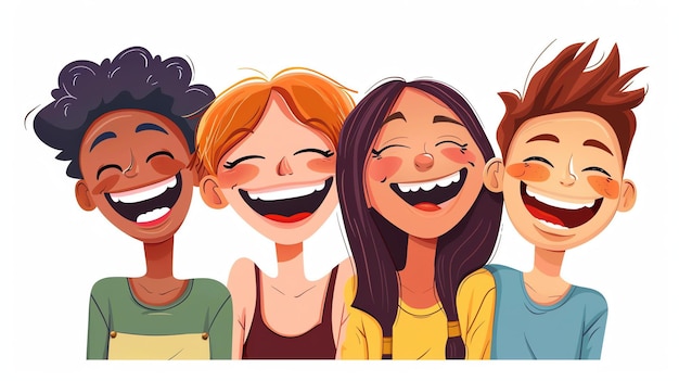 Foto um grupo de amigos diversos rindo juntos os amigos são de diferentes raças e etnias e todos estão sorrindo e rindo