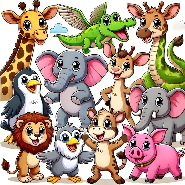 Foto um grupo de animais de desenho animado