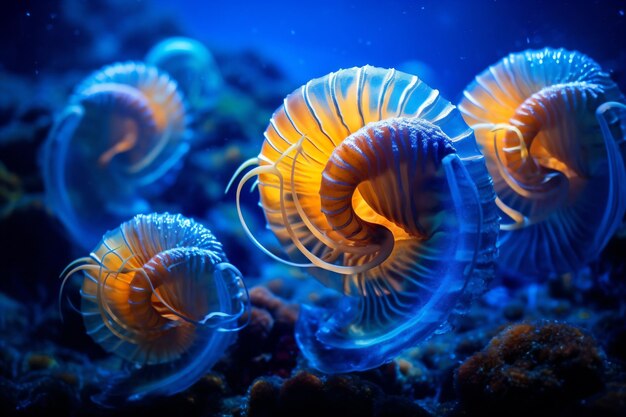 um grupo de animais marinhos nadando